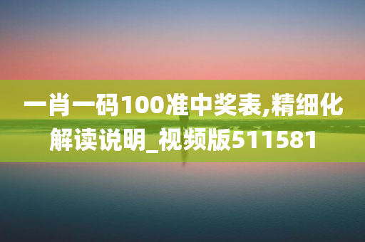 一肖一码100准中奖表,精细化解读说明_视频版511581