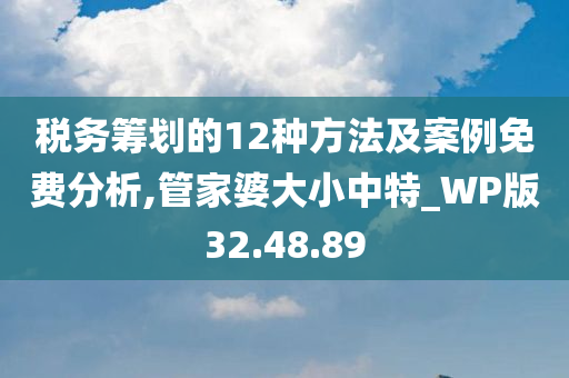 税务筹划的12种方法及案例免费分析,管家婆大小中特_WP版32.48.89