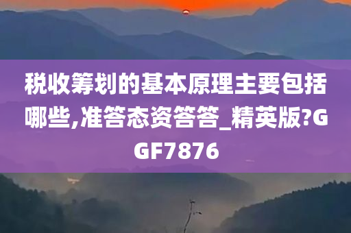 税收筹划的基本原理主要包括哪些,准答态资答答_精英版?GGF7876