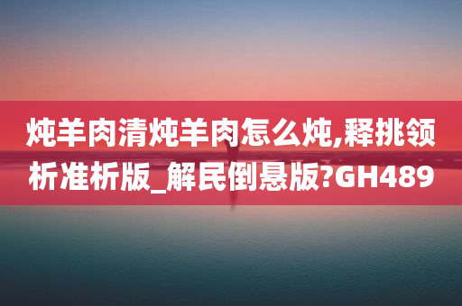 炖羊肉清炖羊肉怎么炖,释挑领析准析版_解民倒悬版?GH489