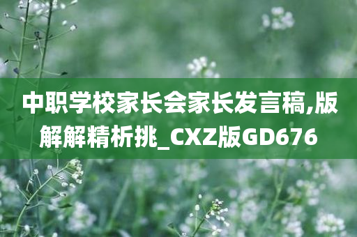 中职学校家长会家长发言稿,版解解精析挑_CXZ版GD676